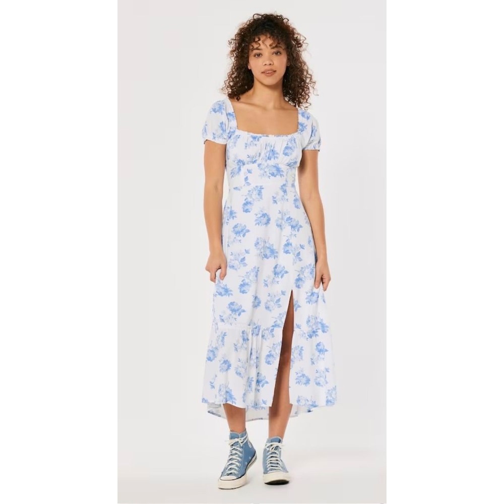 Hollister Floral Midi Milkgirl Dress‎ Womens Small Smocked Romantic Cottagecore